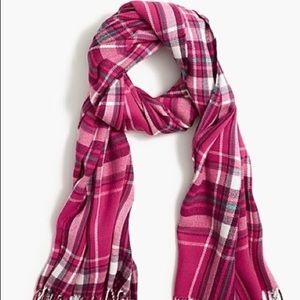 NWT J. Crew Plaid Scarf in Bright Pink